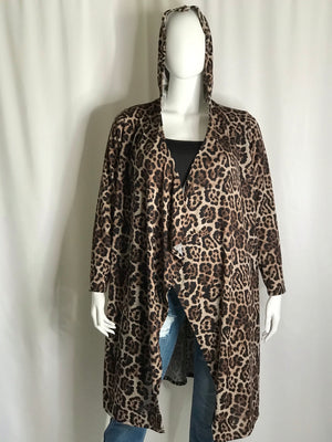 Curvy girl leopard print open front cardigan hoodie.