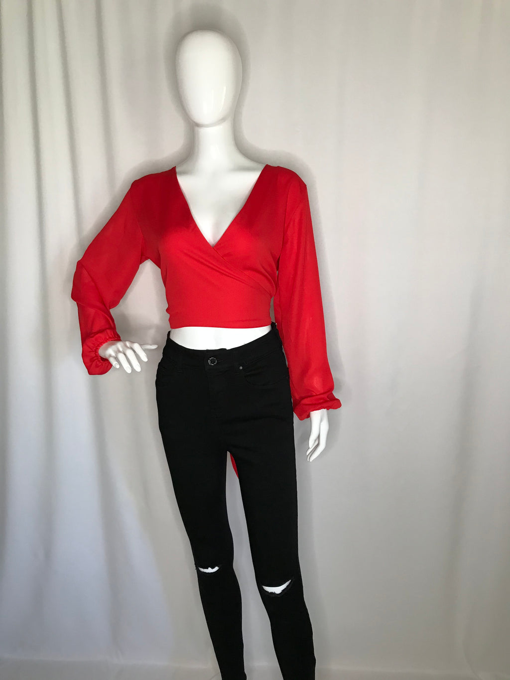 Red Wrap Blouse w/ Tie Back