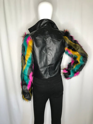 Leather Jacket w/ Multi Color Fur Arms